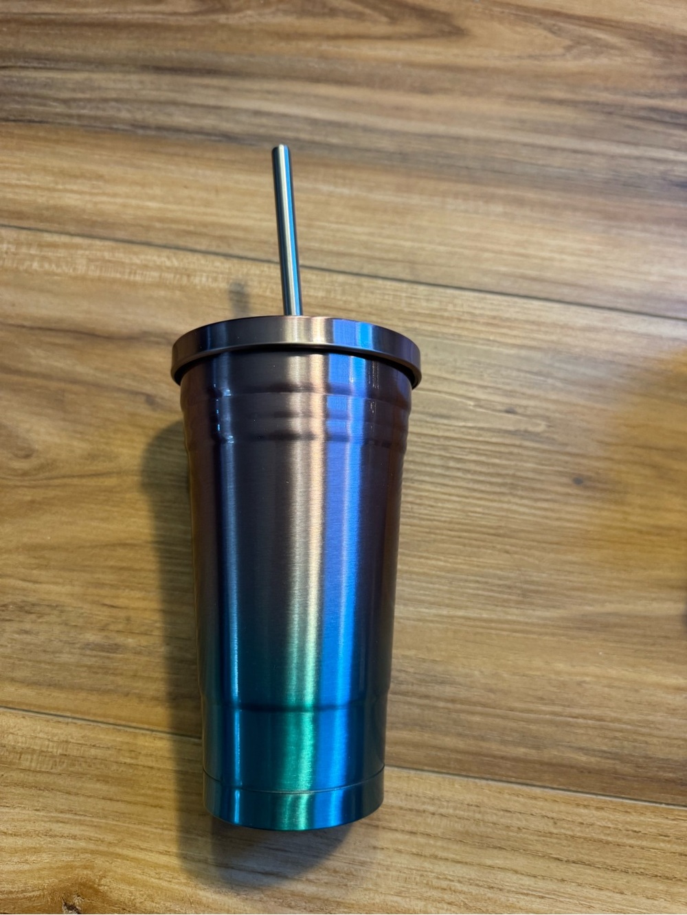 Arad brand Iridescent Blue-pink Stainless Steel Travel Tumbler with Straw.